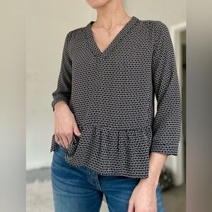 Harlowe & Graham Black and White Peplum Blouse